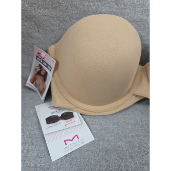 Maidenform Stay Put Strapless Bra 34C Custom Lift Pick Me Up Power Band Tan NEW - Picture 4 of 12